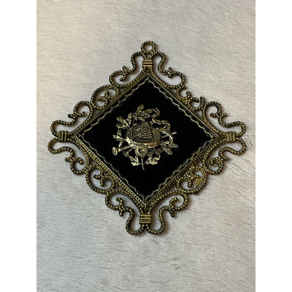 MID CENTURY FILIGREE ORMOLU METAL MUSIC WALL PLAQUE BLACK VELVET FRENCH STYLE